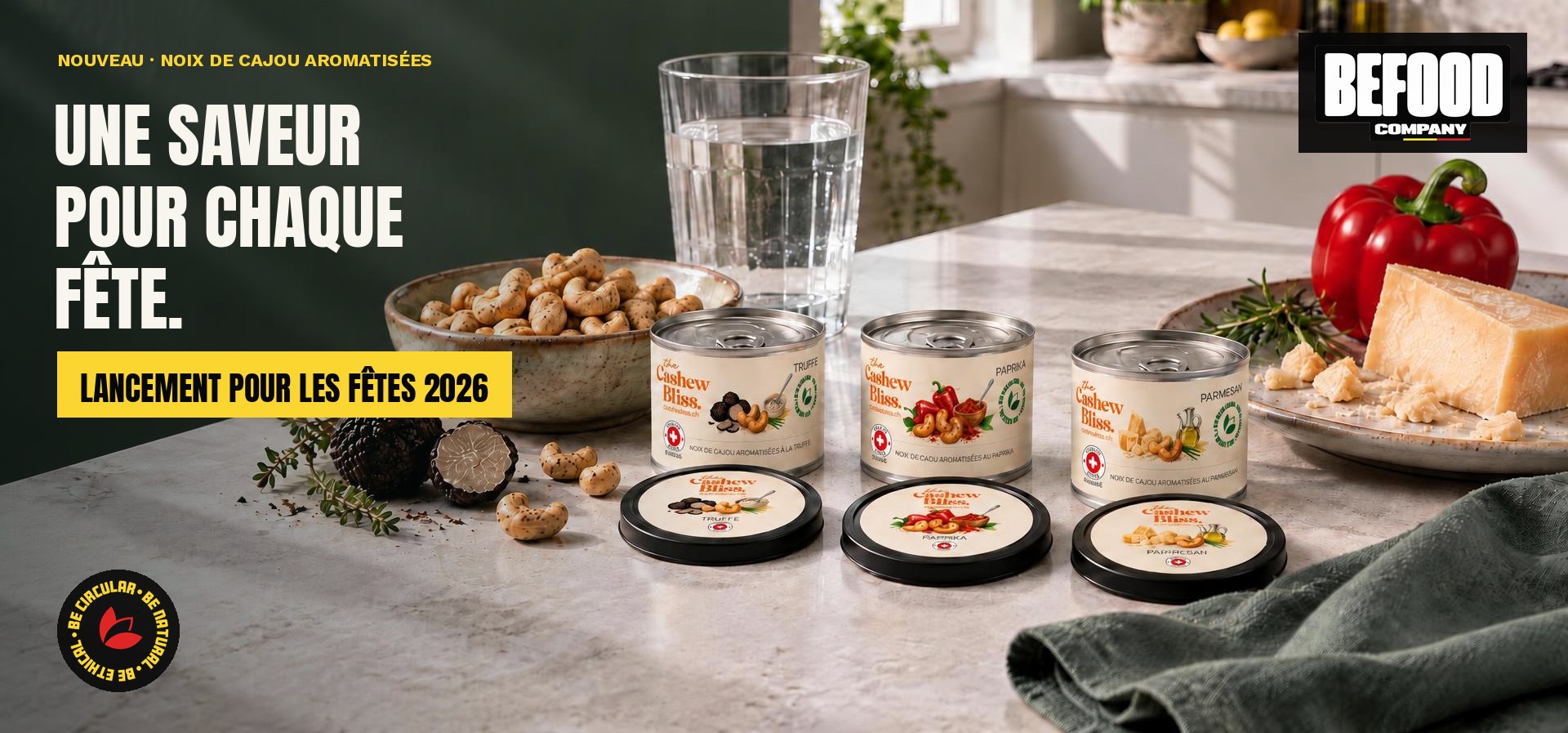 Bannière THE CASHEW BLISS — Nouveau · Lancement pour les fêtes 2026